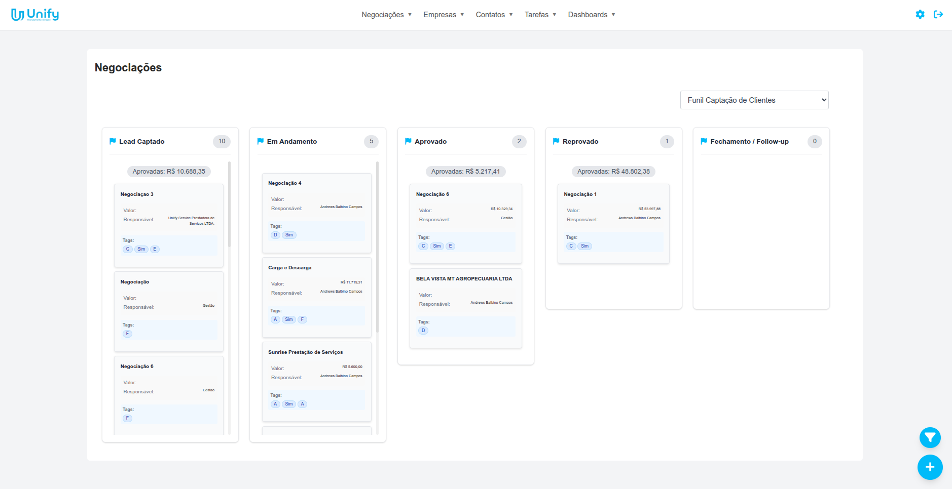 Equipe trabalhando com o Unify CRM